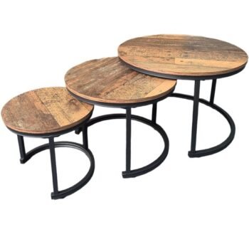 BAUER & MEYER® Salontafel rond - Industrieel - Set van 3 Salontafels - Bijzettafel - Bruin