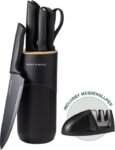 BAUER & MEYER® Messenset - Messenblok - 8-delig - Incl. messenslijper - Keukenmessen - Keukengerei - Zwart