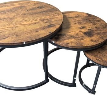 BAUER & MEYER® Salontafel rond - Industrieel - Set van 3 Salontafels - Bijzettafel - Donkerbruin